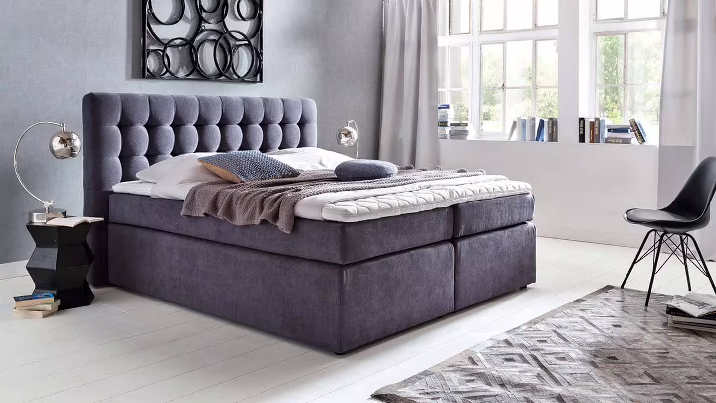 Bild von Möbelfreude Boxspringbett Boxspringbett Perris 160x220 cm Anthrazit Uni ..., 160x220 cm Anthrazit Uni H2/H3 I mit hochwertigen Tonnen-Taschenfederk