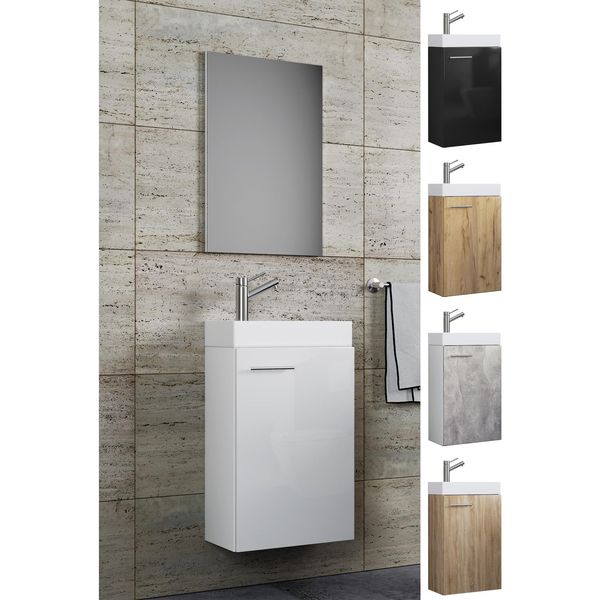Bild von VCM 3-TLG Badmöbel Set Gäste WC Gästebad Waschplatz Waschtisch klein schmal Slito SP Weiß