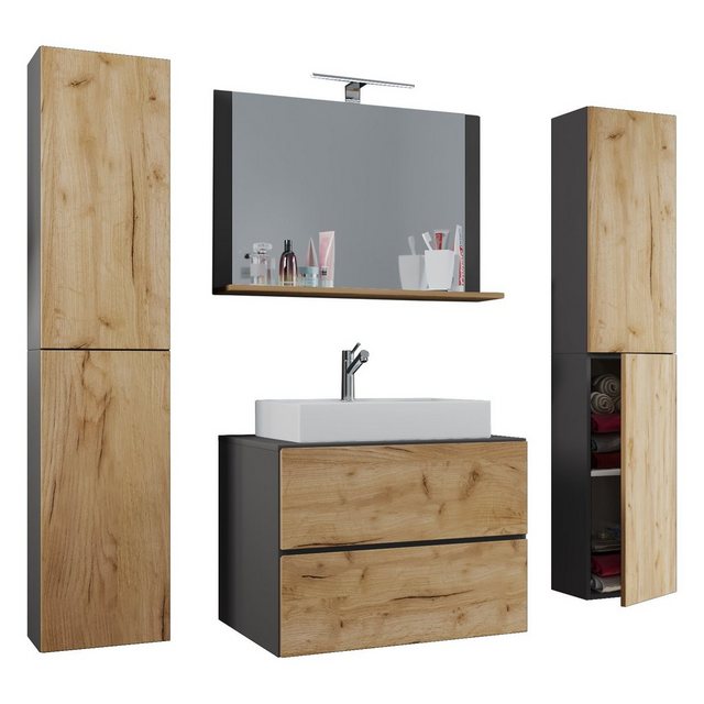 Bild von VCM my bath Badmöbel-Set Lendas XL 915302 honig-eiche, anthrazit 127,0 x 52,0 x 150,0 cm