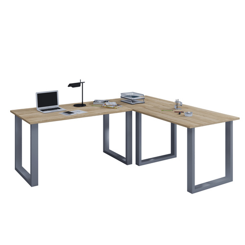 Bild von VCM my office Lona Schreibtisch sonoma-eiche rechteckig, U-Fuß-Gestell silber 220,0 x 80,0 cm