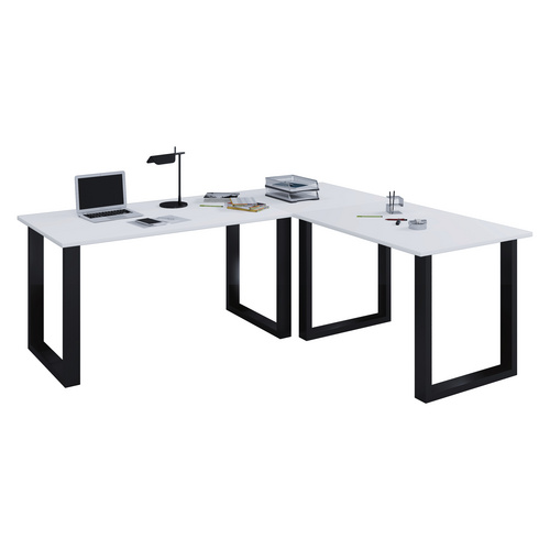 Bild von VCM Holz Schreibtisch Computertisch Arbeitstisch Büromöbel Eckschreibtisch Lona Tiefe 50 U Alu Schwarz