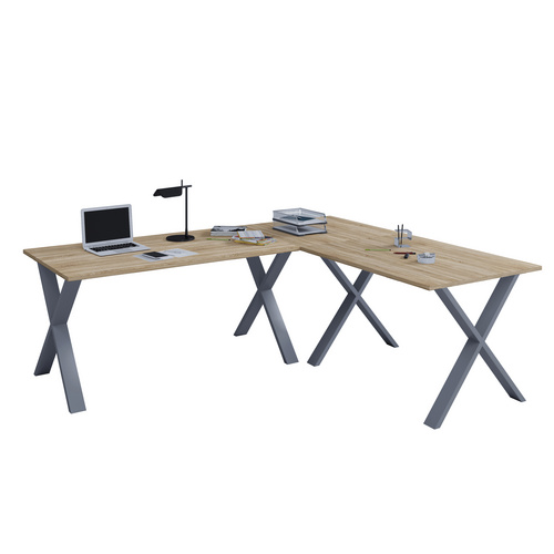 Bild von VCM my office Lona Schreibtisch sonoma-eiche rechteckig, X-Fuß-Gestell silber 190,0 x 50,0 cm