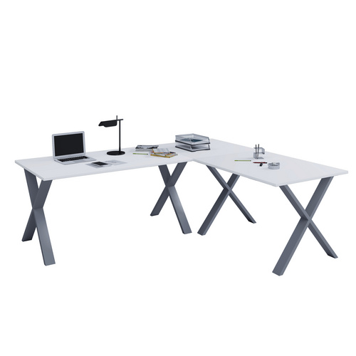 Bild von VCM Eckschreibtisch Schreibtisch Computer Winkeltisch Lona T. 80 cm X Silber 220, 220, Weiß