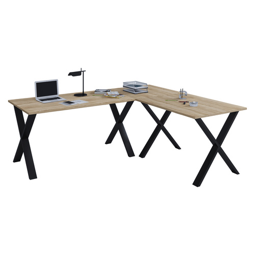Bild von VCM Eckschreibtisch Schreibtisch Computer Winkeltisch Lona 50 X Alu Schwarz 160, 160, Sonoma-Eiche