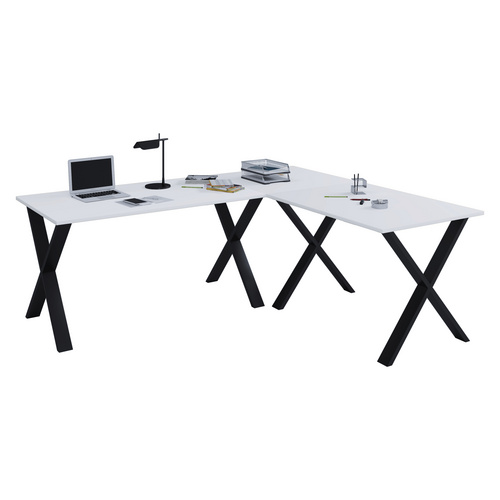 Bild von VCM my office Lona Schreibtisch weiß rechteckig, X-Fuß-Gestell schwarz 190,0 x 80,0 cm
