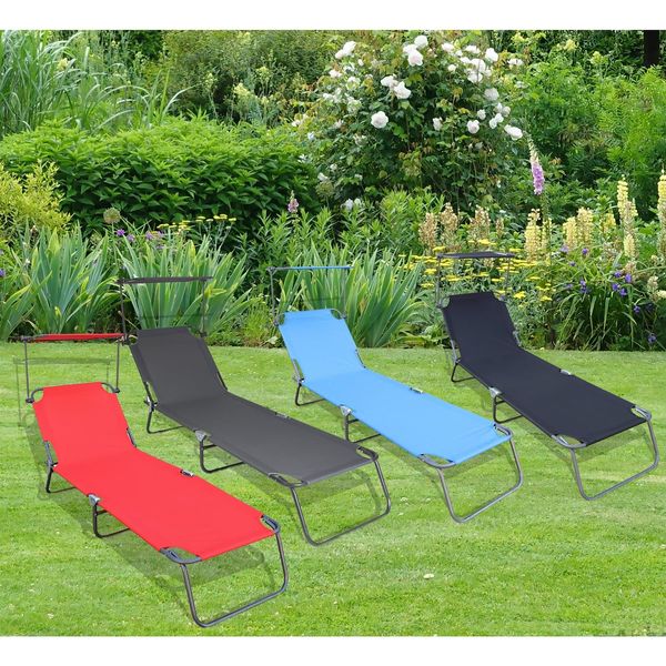 Bild von VCM Sonnenliege klappbar | Gartenliege faltbar, leicht und kompakt | Liegestuhl für Balkon, Strand und Camping mit verstellbarem Sonnendach | Blau