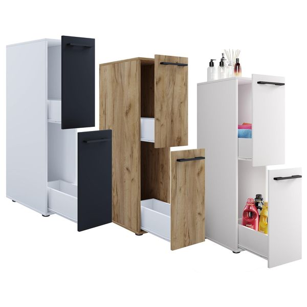Bild von VCM Badmöbel Nischenschrank | Maße: H. 110 x B. 25 x T. 50 cm | 2Schubladen - Sadilo L Weiß