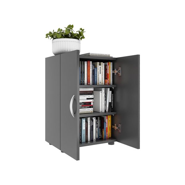 Bild von VCM Holz Schuhschrank | Maße: H. 74 x B. 49 x T. 30 cm | Allzweckschrank | 3 Fächer | 2 Drehtüren - Ulas Anthrazit
