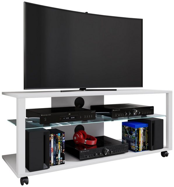 Bild von VCM, TV Möbel, Holz TV Lowboard Rollen Fernsehschrank mobil Rack Konsole Möbel Fernsehtisch Fernseh Phono Glas (115 x 41 x 45 cm)