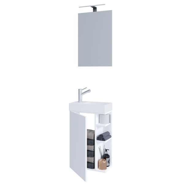 Bild von VCM 3-TLG Badmöbel Set Gäste WC Gästebad Waschplatz Waschtisch klein schmal Lumia Spiegel Weiß