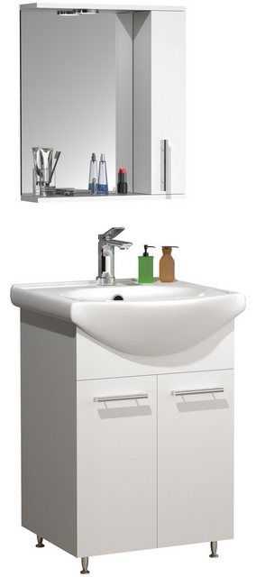 Bild von VCM 3-tlg. Waschplatz Waschtisch Badmöbel Set Waschbecken Spiegelschrank Drehtüren Lisalo M
