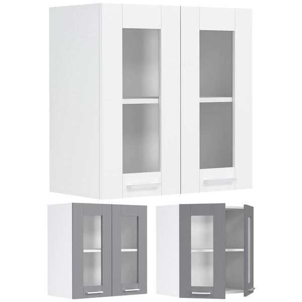 Bild von VCM Küchenschrank hängend Maße ca. H. 60 x B. 80 x T. 31 cm Hängeschrank mit zwei Drehtüren im Landhaus Stil Küchenschrank mit Glas Küchenmöbel – Colura