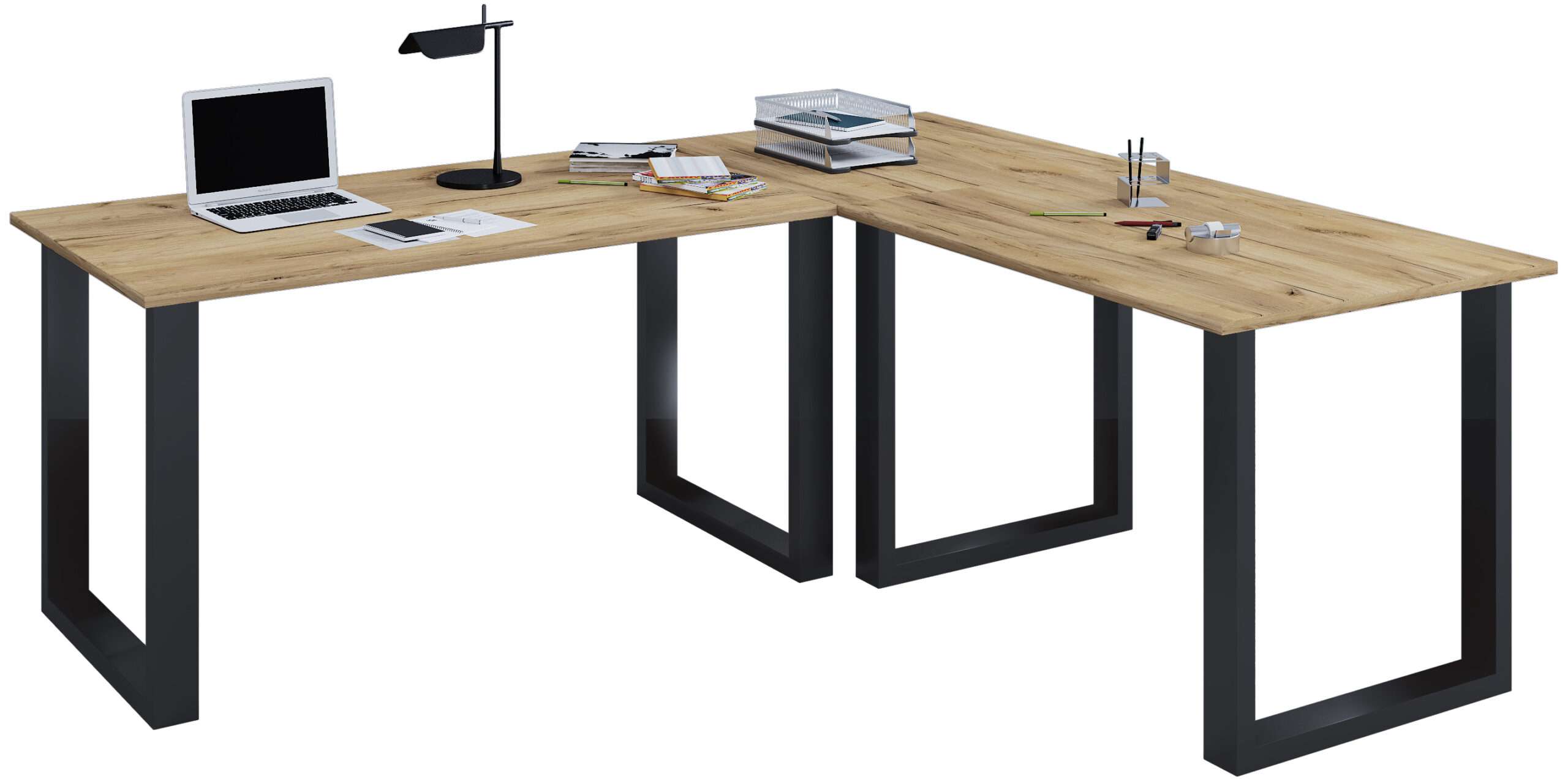 Bild von VCM my office Lona Schreibtisch honig-eiche rechteckig, U-Fuß-Gestell schwarz 190,0 x 50,0 cm