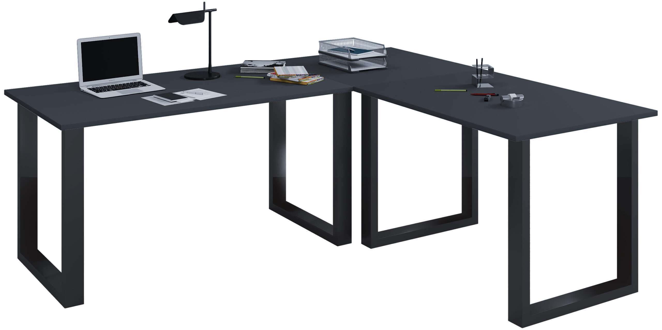 Bild von VCM my office Lona Schreibtisch anthrazit rechteckig, U-Fuß-Gestell schwarz 190,0 x 80,0 cm