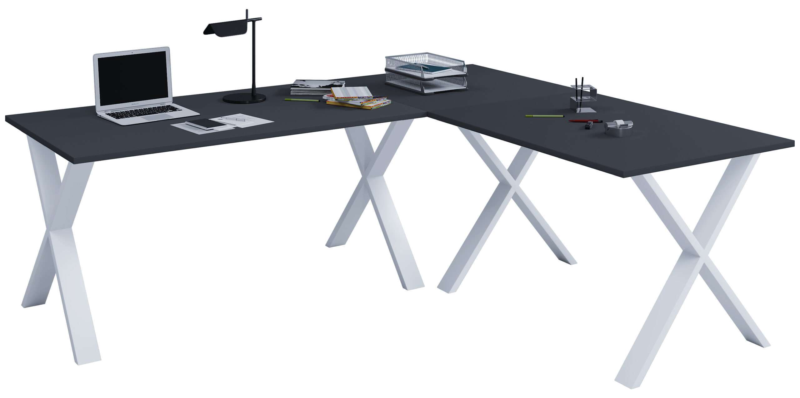 Bild von VCM my office Lona Schreibtisch anthrazit rechteckig, X-Fuß-Gestell silber 130,0 x 50,0 cm