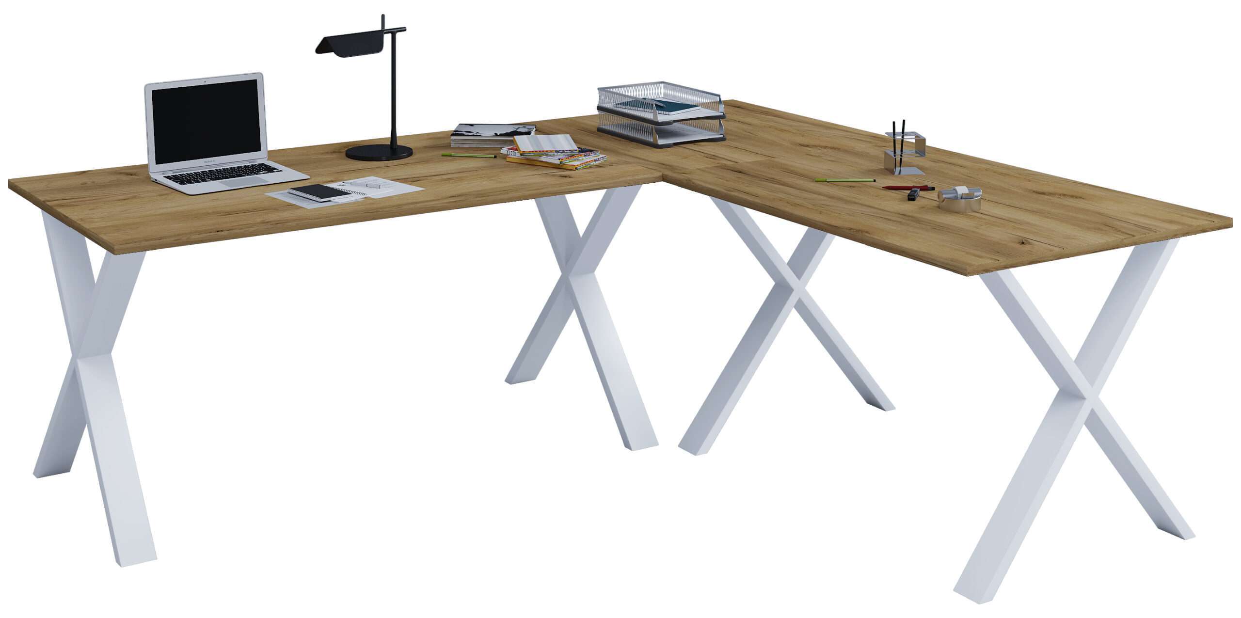 Bild von VCM my office Lona Schreibtisch honig-eiche rechteckig, X-Fuß-Gestell silber 130,0 x 50,0 cm