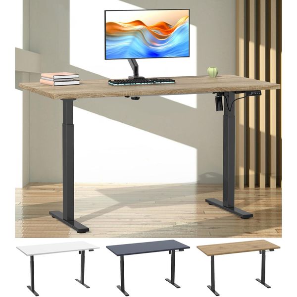 Bild von VCM my office Lona elektrisch höhenverstellbarer Schreibtisch weiß rechteckig, T-Fuß-Gestell schwarz 140,0 x 50,0 cm