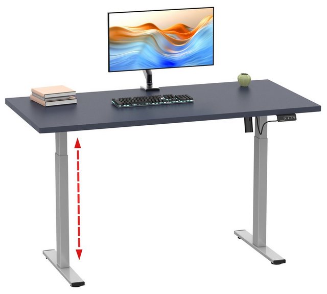 Bild von VCM my office Lona elektrisch höhenverstellbarer Schreibtisch anthrazit rechteckig, T-Fuß-Gestell silber 140,0 x 80,0 cm