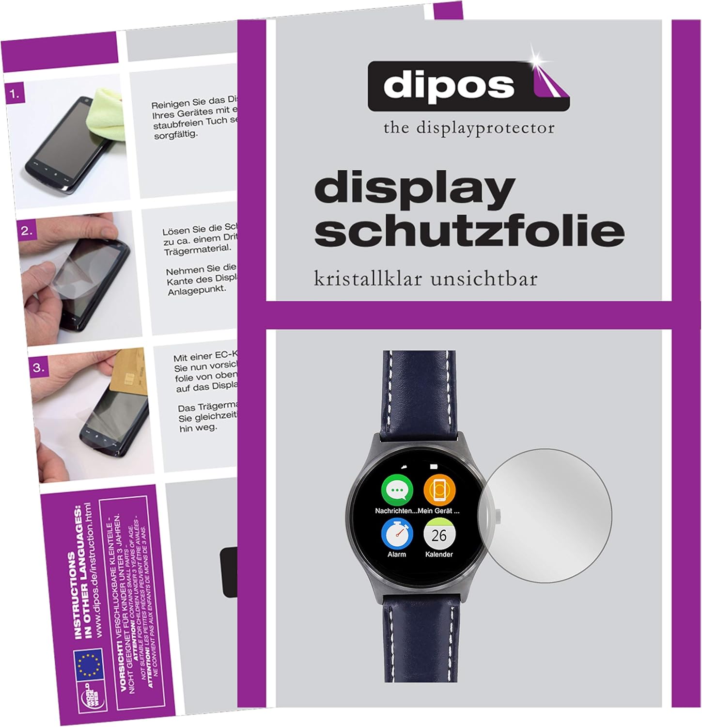 Bild von dipos I 6X Schutzfolie klar kompatibel mit Uhr 34.5 mm Durchmesser Folie Displayschutzfolie