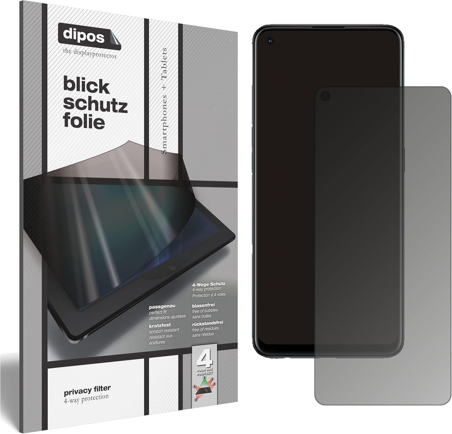 Bild von dipos I Blickschutzfolie kompatibel mit Oppo Reno6 Z Display-Schutzfolie matt mit 4-Wege Sichtschutz-Effekt (bewusst Kleiner als das Glas, da Dieses gewölbt ist)