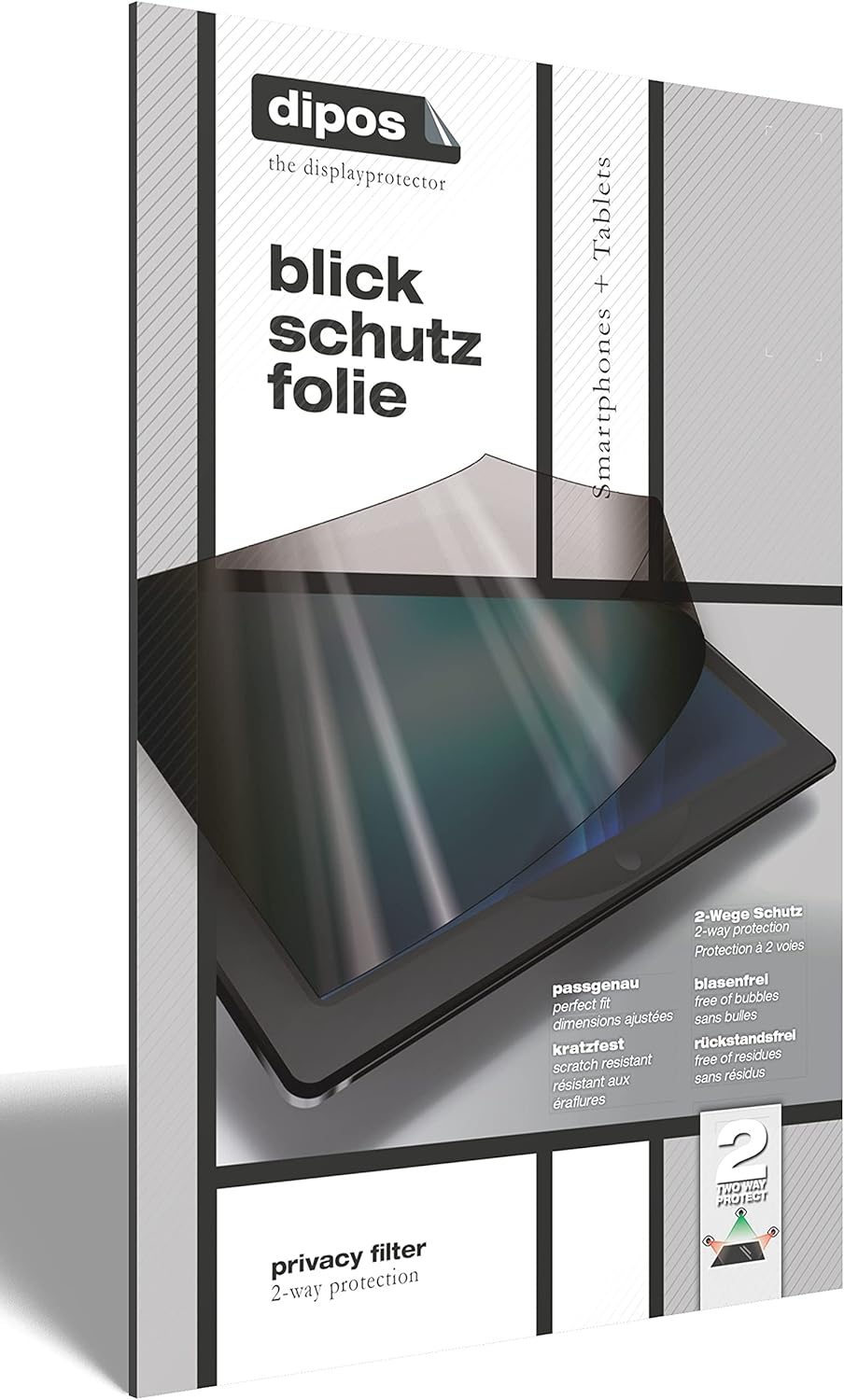 Bild von dipos 1x Blickschutzfolie kompatibel mit Samsung Galaxy Tab S8 Plus, Anti-Shock Schutz-Folie, für die Sitznachbarn bleibt das Display schwarz