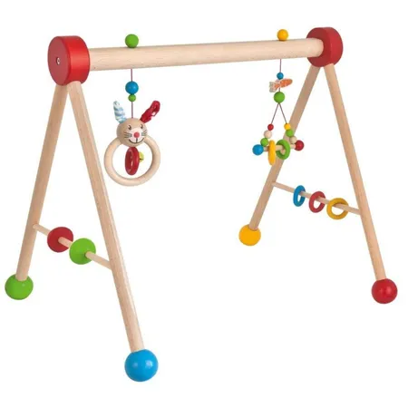 Bild von Eichhorn, Baby Gym, mit Spiel und Greiffunktion, Spieltrapez mit farbigen Hängeelementen und Holzkugeln, aus FSC 100% zertifiziertem Buchenholz, 46x56x42 cm, ab 3 Monaten