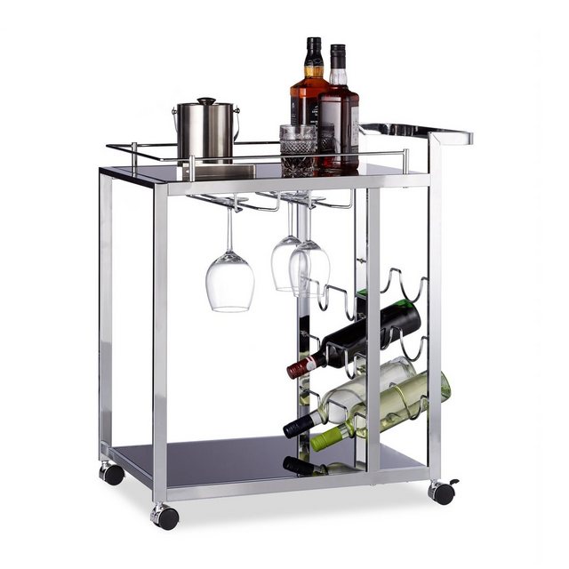 Bild von Relaxdays Servierwagen Glas BARON schwarz, Design Rund, Metall, HxBxT: 73 x 46 x 74 cm, Küchenwagen, Teewagen, black