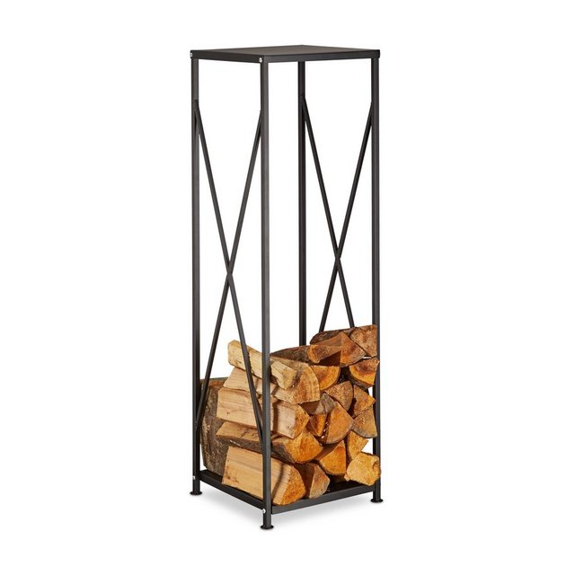 Bild von Relaxdays Kaminholzregal aus Stahl, pulverbeschichtetes Brennholzregal, Kaminholzständer HBT 111x34x34 cm, schwarz