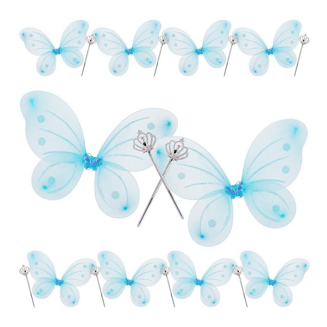Bild von relaxdays Feen-Kostüm 10 x Feenflügel mit Zauberstab blau