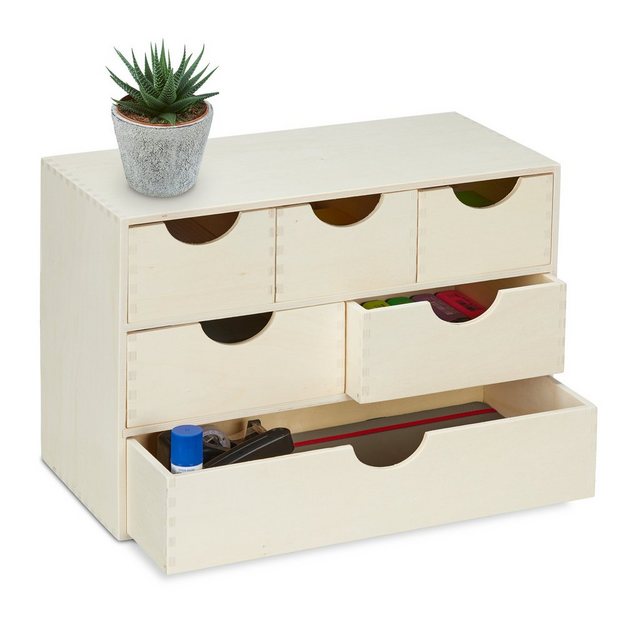 Bild von Relaxdays Schubladenbox Holz, HBT: 28 x 40 x 20 cm, Kleinutensilien Aufbewahrung, zum selbst Gestalten, 6 Fächer, natur, 1 Stück