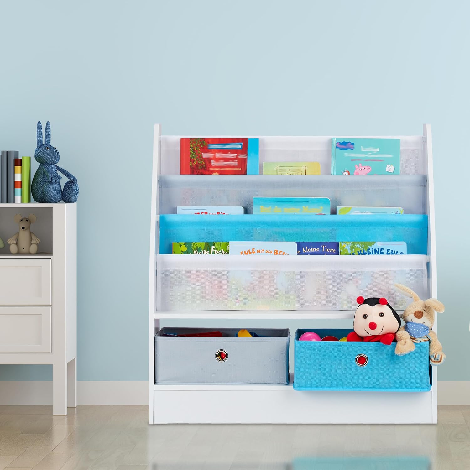 Bild von Relaxdays Kinderregal Tiermotiv, 2 Boxen, 3 Fächer, Spielzeug Aufbewahrung, Kinder Bücherregal HBT 74 x 71 x 23 cm, bunt