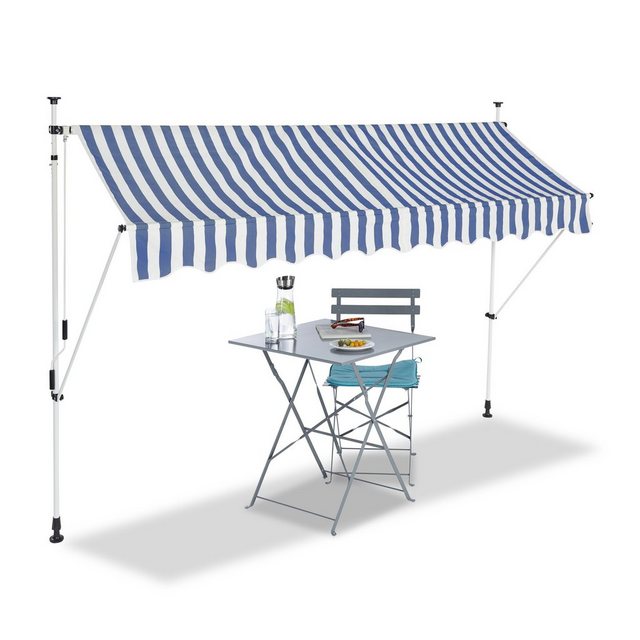 Bild von relaxdays Klemmmarkise blau/weiß 300,0 x 120,0 cm