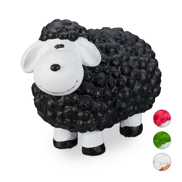 Bild von Relaxdays XXL Gartenfigur Schaf, Tierfigur, wetterfest, handbemalte Gartendeko, innen & außen, Keramik, 44 cm, schwarz