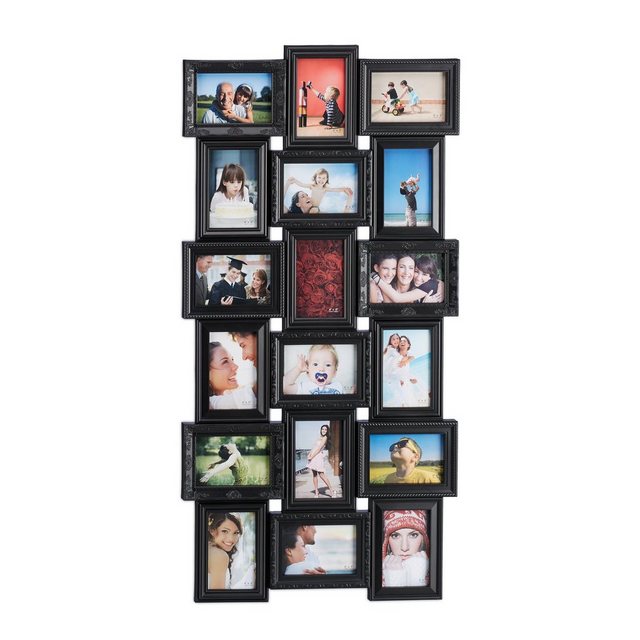 Bild von relaxdays Staffelbilderrahmen Bilderrahmen Collagen 18 Bilder, Schwarz