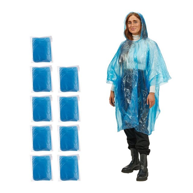 Bild von relaxdays unisex Einweg-Regenponcho blau Einheitsgröße 10 St.