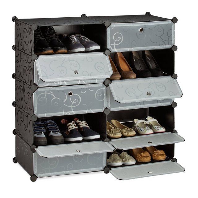 Bild von relaxdays Schuhschrank, 10021978_46 schwarz, transparent 10 Fachböden 94,0 x 36,5 x 90,0 cm