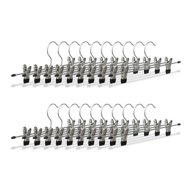 Bild von Relaxdays Hosenbügel Metall, 20er Set Rockbügel, Klemmbügel verstellbar, Kleiderbügel, HBT 9x35,5x2,5 cm, silber/schwarz