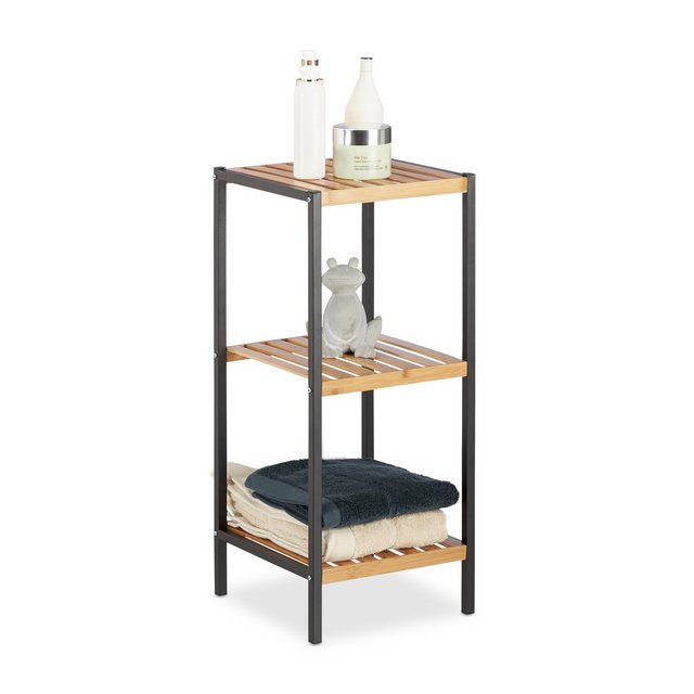 Bild von Relaxdays, natur Regal Bambus, universales Standregal, 3 Ablagen, Metall-Rahmen, quadratisch, HxBxT: 70 x 30 x 30 cm, 3 Ebenen