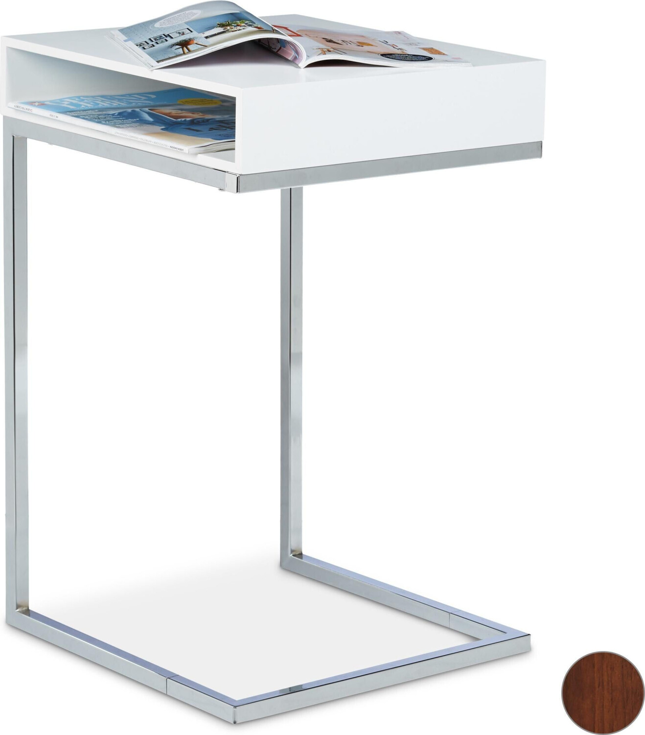 Bild von Relaxdays Beistelltisch, Metall, Holz, zum Unterschieben, Ablage, Wohnzimmertisch, Laptoptisch, HxBxT: ca. 61 x 37 x 38cm, natur