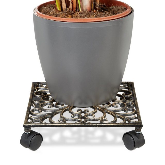 Bild von relaxdays Blumentopfuntersetzer Pflanzenroller Gusseisen, quadratisch