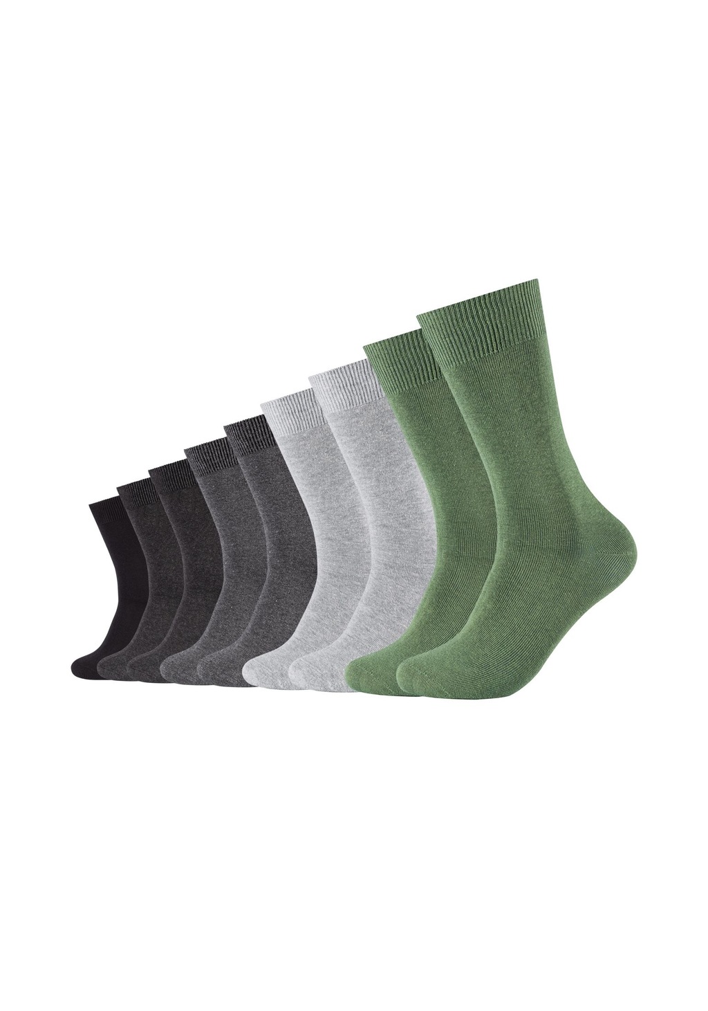Bild von 9er Pack camano Comfort Baumwoll Crew Socken 7241 - shale green melange 35-38