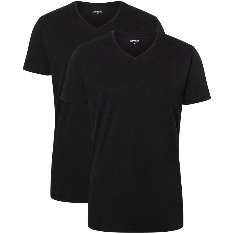 Bild von Camano, Herren, Shirt, Men comfort BCI cotton V-Neck T-shirt 2p, Schwarz, (XL)