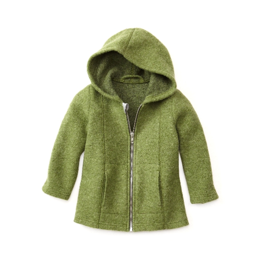 Bild von Kapuzenjacke aus Wollwalk in Pistazie für Kinder (134/140)