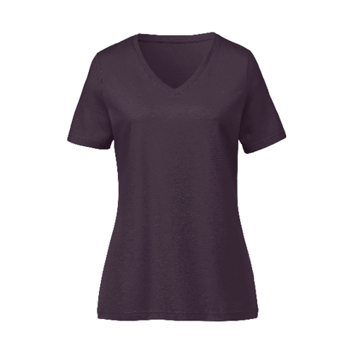 Bild von T-Shirt mit V-Ausschnitt aus reiner Bio-Baumwolle, pflaume 40