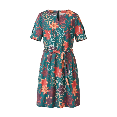 Bild von Kleid mit Blumenprint aus reiner Bio-Baumwolle, smaragd gemustert 44