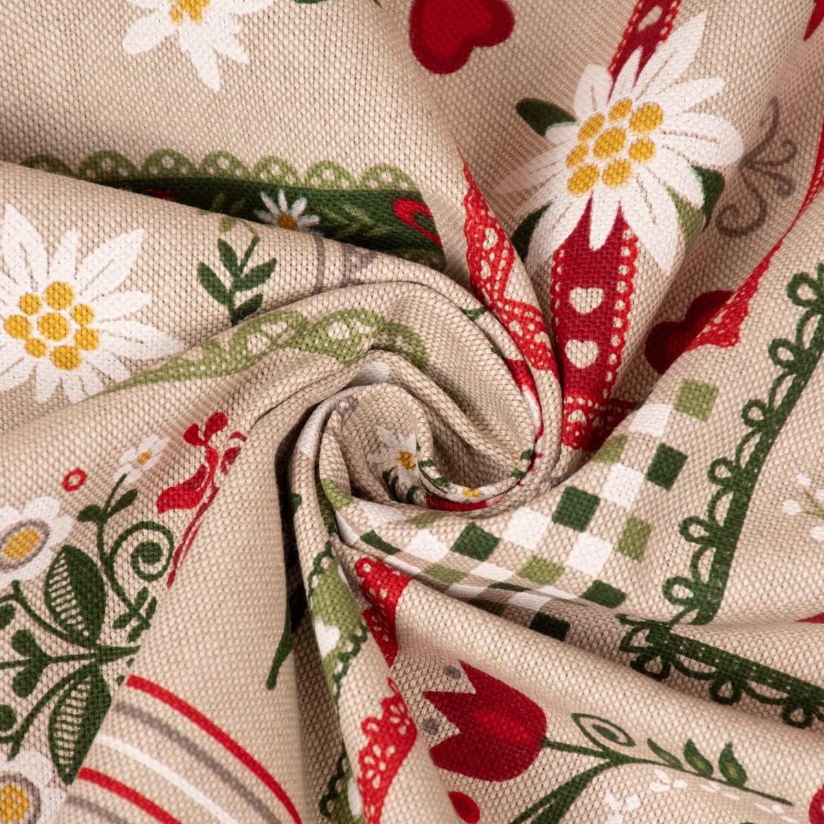 Bild von SCHÖNER LEBEN. Stoff Dekostoff Landhaus Edelweiß Patchwork Blumen Herzen natur grün rot 1, pflegeleicht