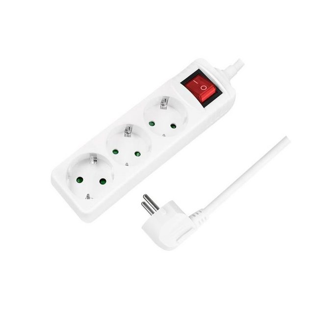 Bild von LogiLink LPS206 Steckdosenleiste 3-fach (EIN/AUS Schalter, beleuchtet, Kabellänge 1.4 m), Schutzkontakt, max. 3500 W, weiß