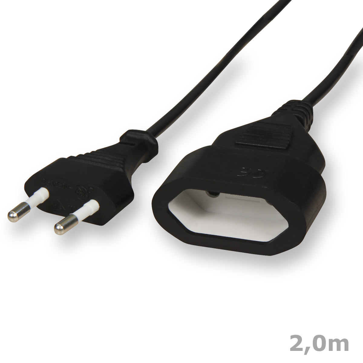 Bild von EURO Verlängerungskabel - 2m - 2x0,75mm² - schwarz