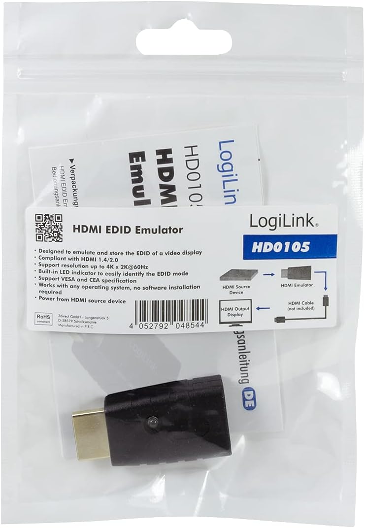 Bild von LogiLink HDMI EDID Emulator, schwarz zum Emulieren & Speichern der EDID eines Video-Displays, - 1 Stück (HD0105)