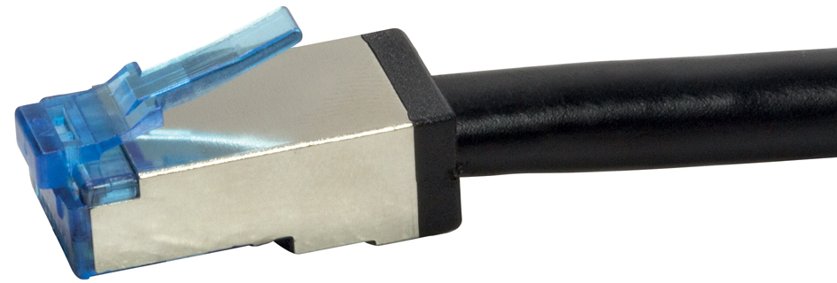 Bild von 15.00m LogiLink Cat. 6a Patchkabel S/FTP PiMF 500MHz RJ45 Stecker auf RJ45 Stecker Schwarz Outdoor / PE-isoliert / PVC / Zugentlastung